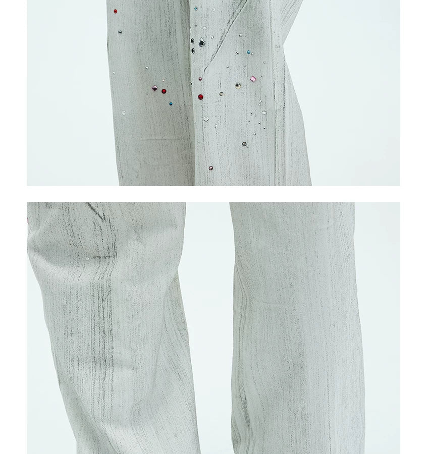 White Double Waistband Studded Straight Jeans