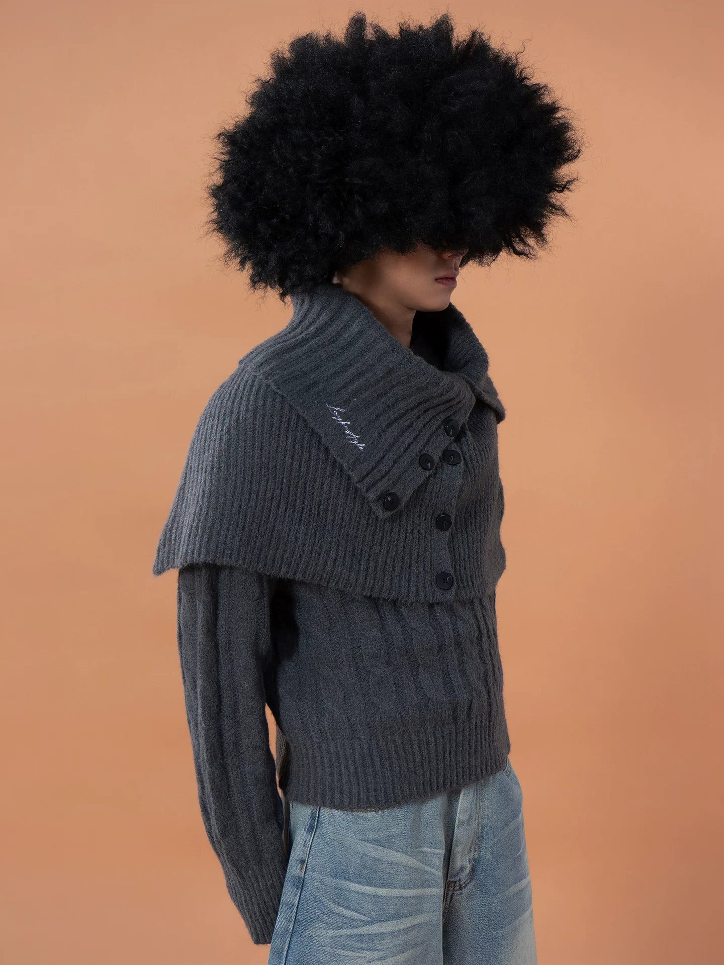 Unisex Detachable Grey Knit Cardigan Scarf