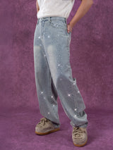 Men's Light Blue Sequined Baggy Jeans