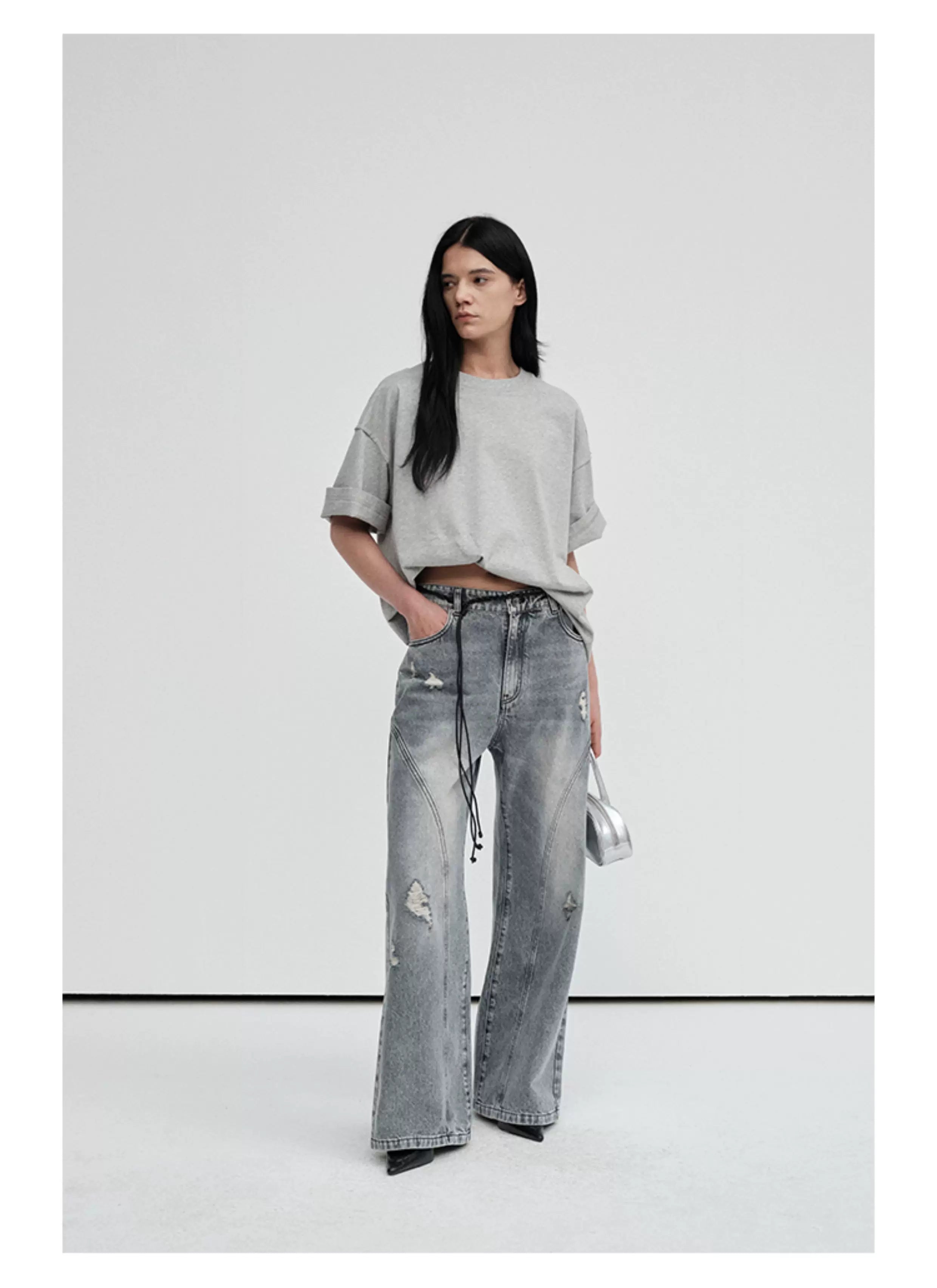 Crew Neck Raw Hem Short-Sleeve Tees