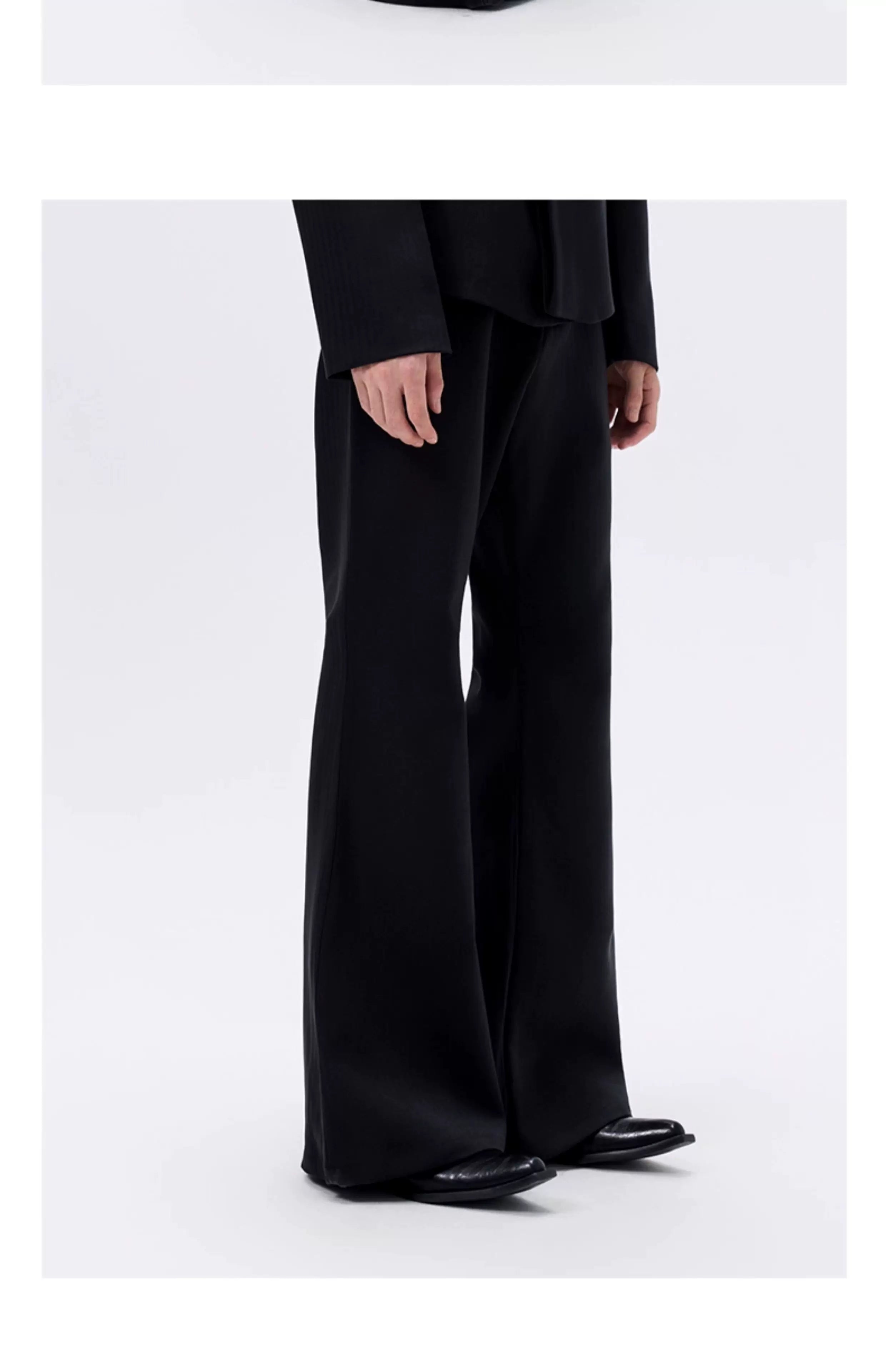 Black Herringbone Slim Flared Casual Pants