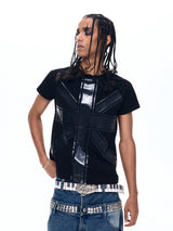 Black Printed Cross Crew Neck Tees