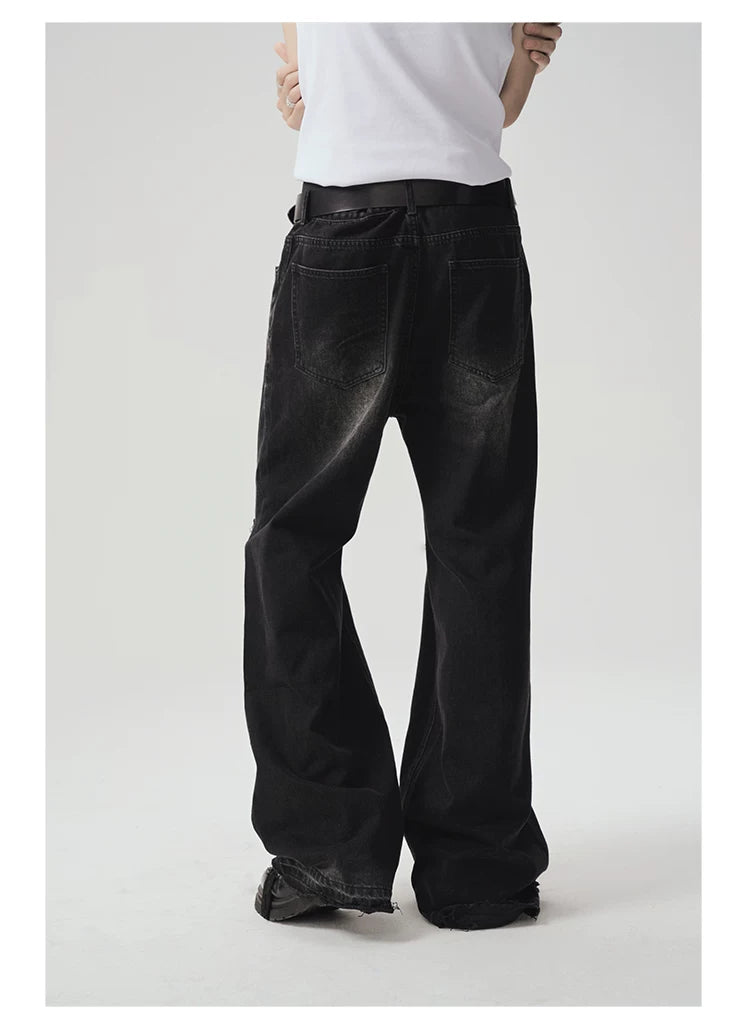 Two-Tone Distressed Wide Leg Flared Jeans