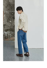 Vintage Washed Distressed Straight Cropped Jeans