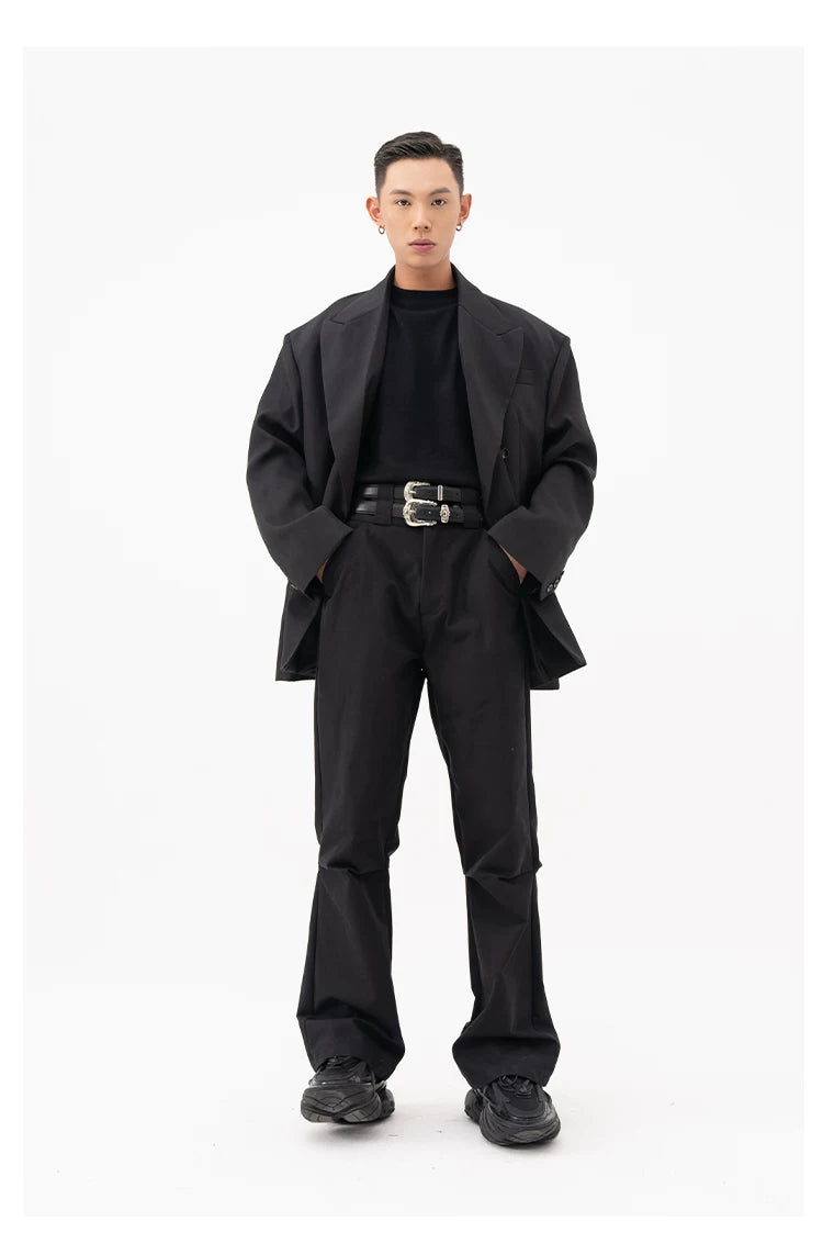 Men's Double Buckle Pleated Casual Pants