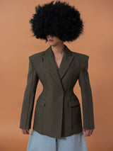 Men's Sage Green Padded Cinched Blazer