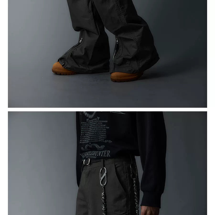 Adjustable Zipper Flared Baggy Cargo Pants