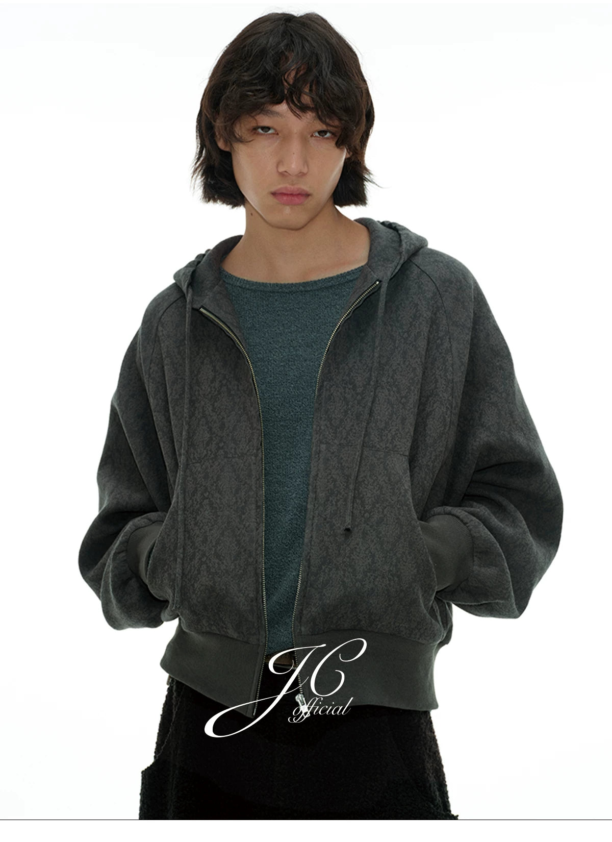 Zipper Jacquard Raglan Hoodie