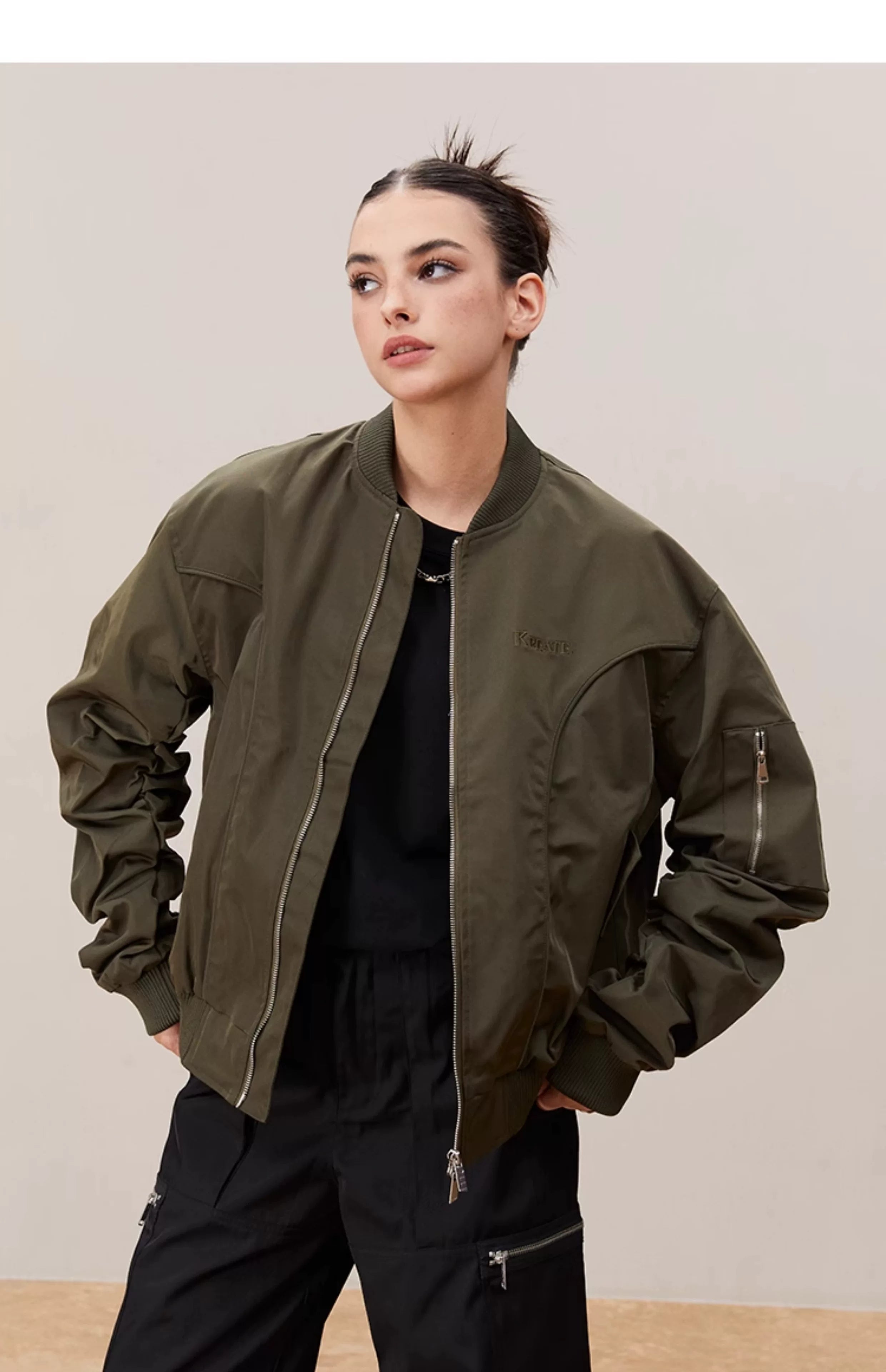 Men's Deconstructed Pleated MA1 Bomber Jacket