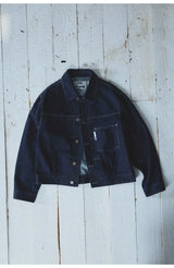 Okayama Classic Pleated Cropped Denim Jacket