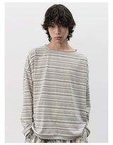 Striped Roll Cuff Drop Shoulder Top