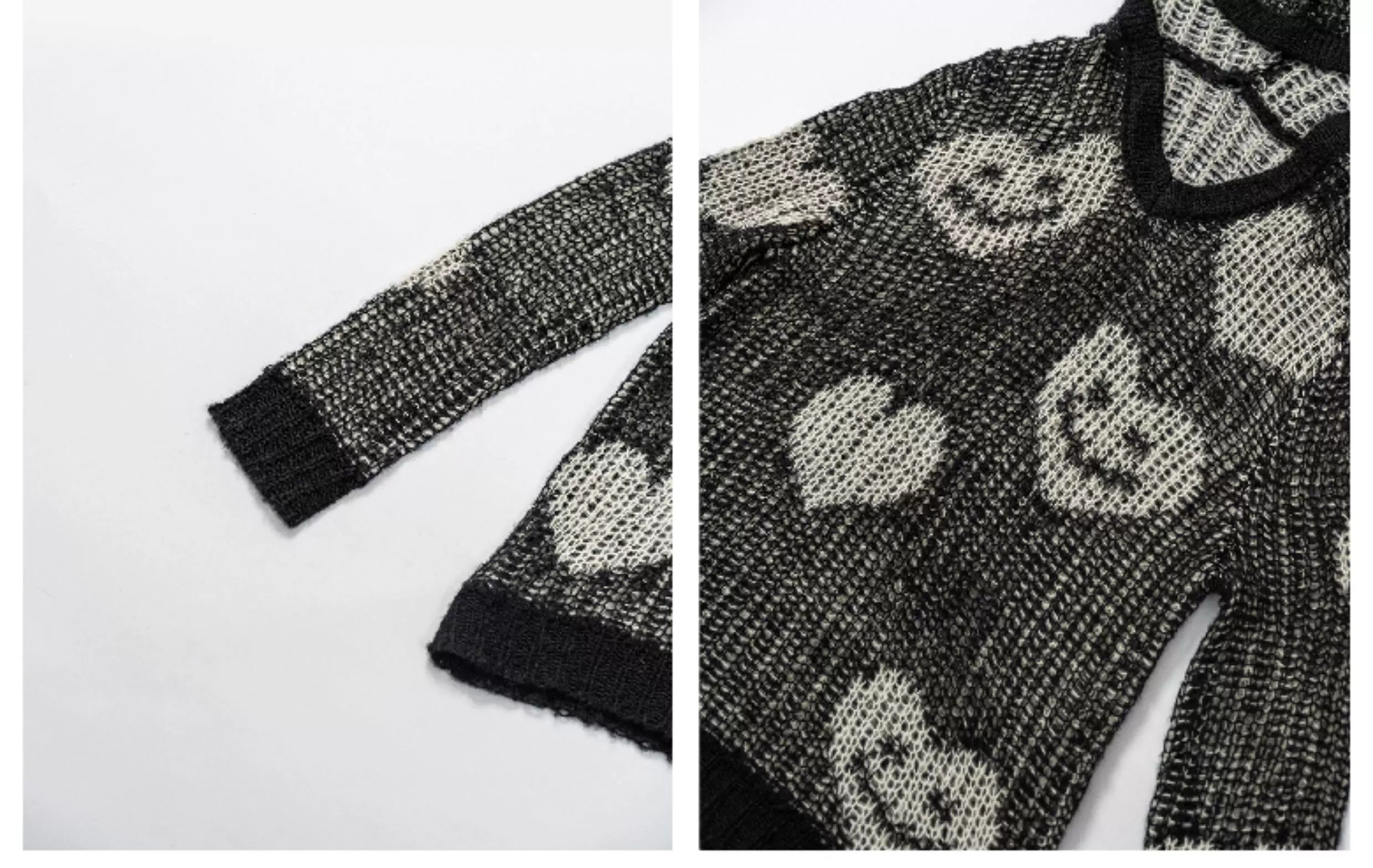 Black White Heart Smile Openwork Hoodie