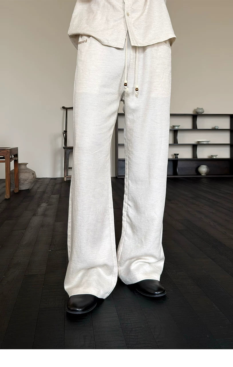 Drawstring Straight Leg Linen Lyocell Pants