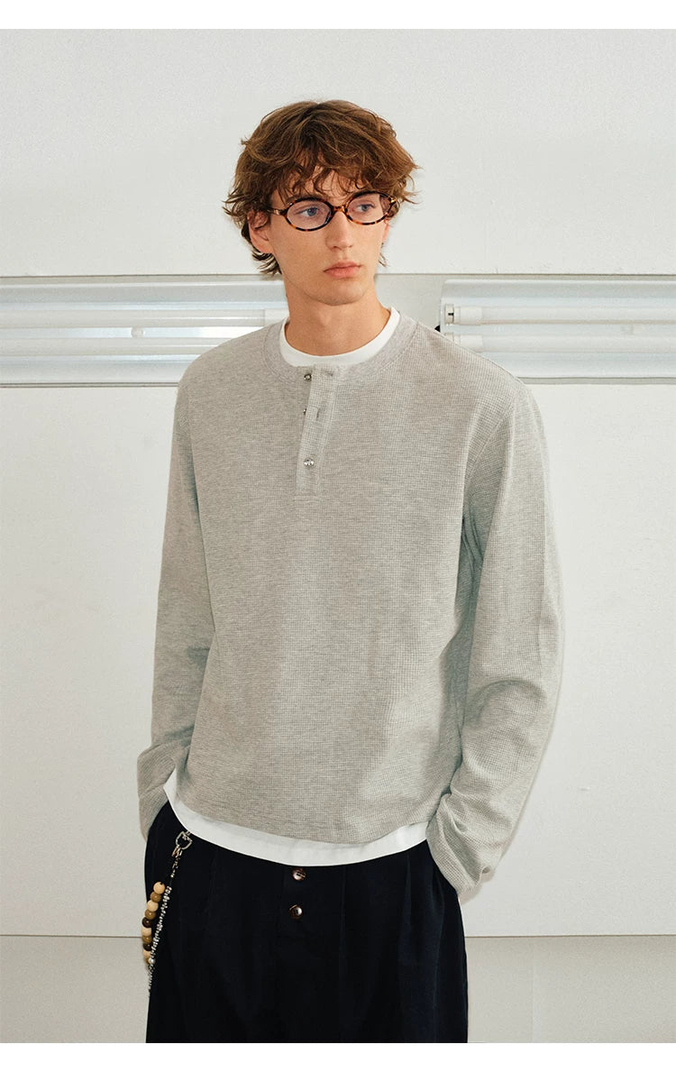 Men’s Waffle Henley Twofer Long-Sleeved Tees