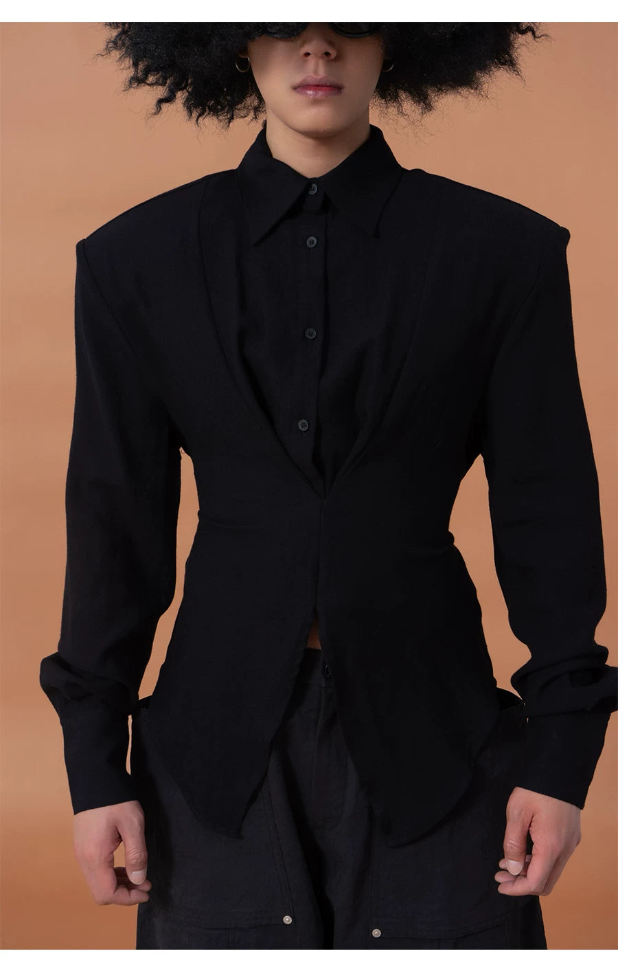 Men's Long-Sleeve Deep-V Cinched Linen Shirts
