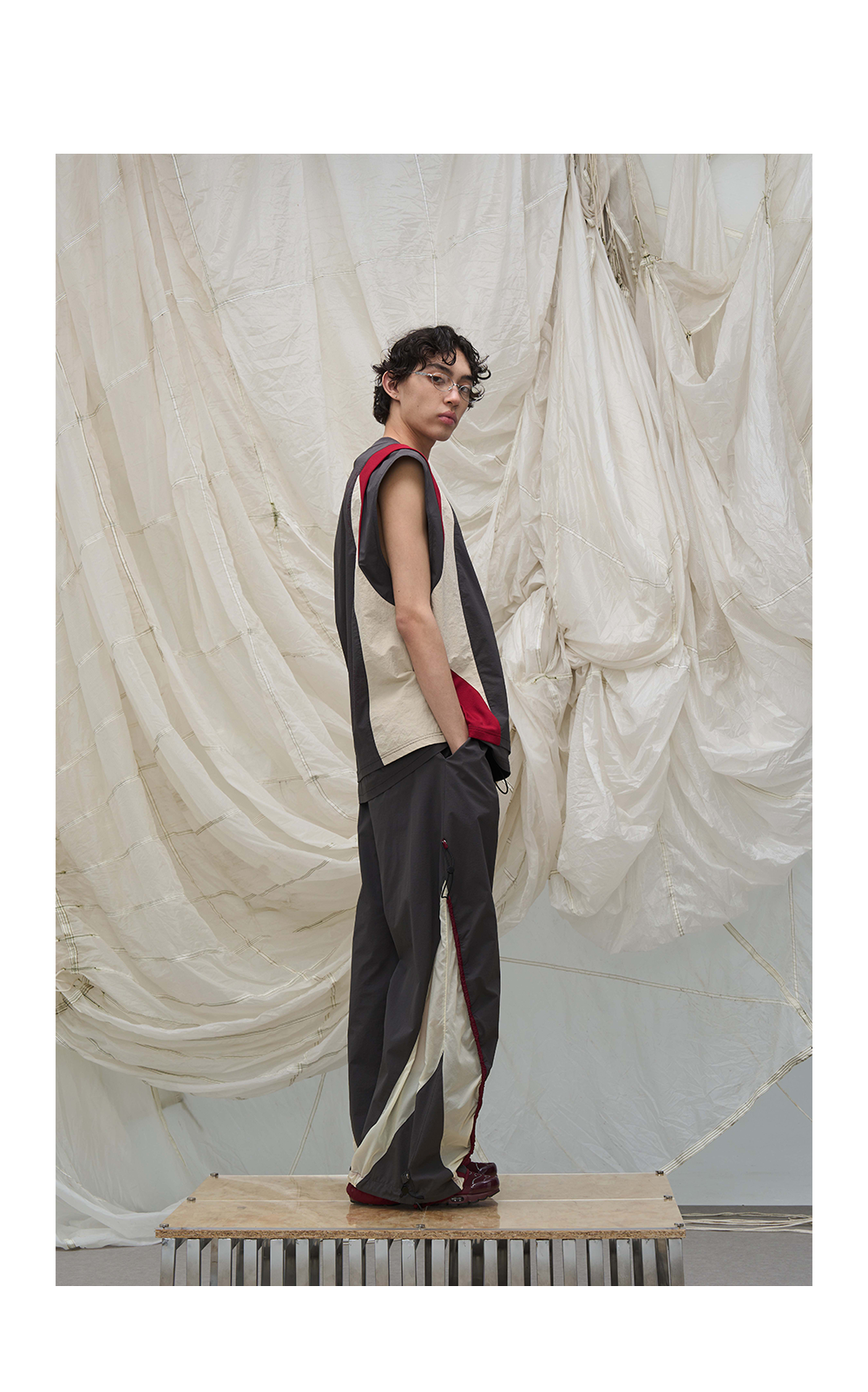 Contrast Paneled Double Cuffed Nylon Pants
