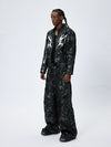 American Printed Pleated Leather Biker Jacket