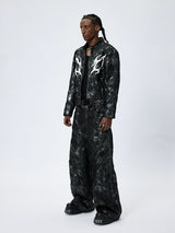 American Printed Pleated Leather Biker Jacket