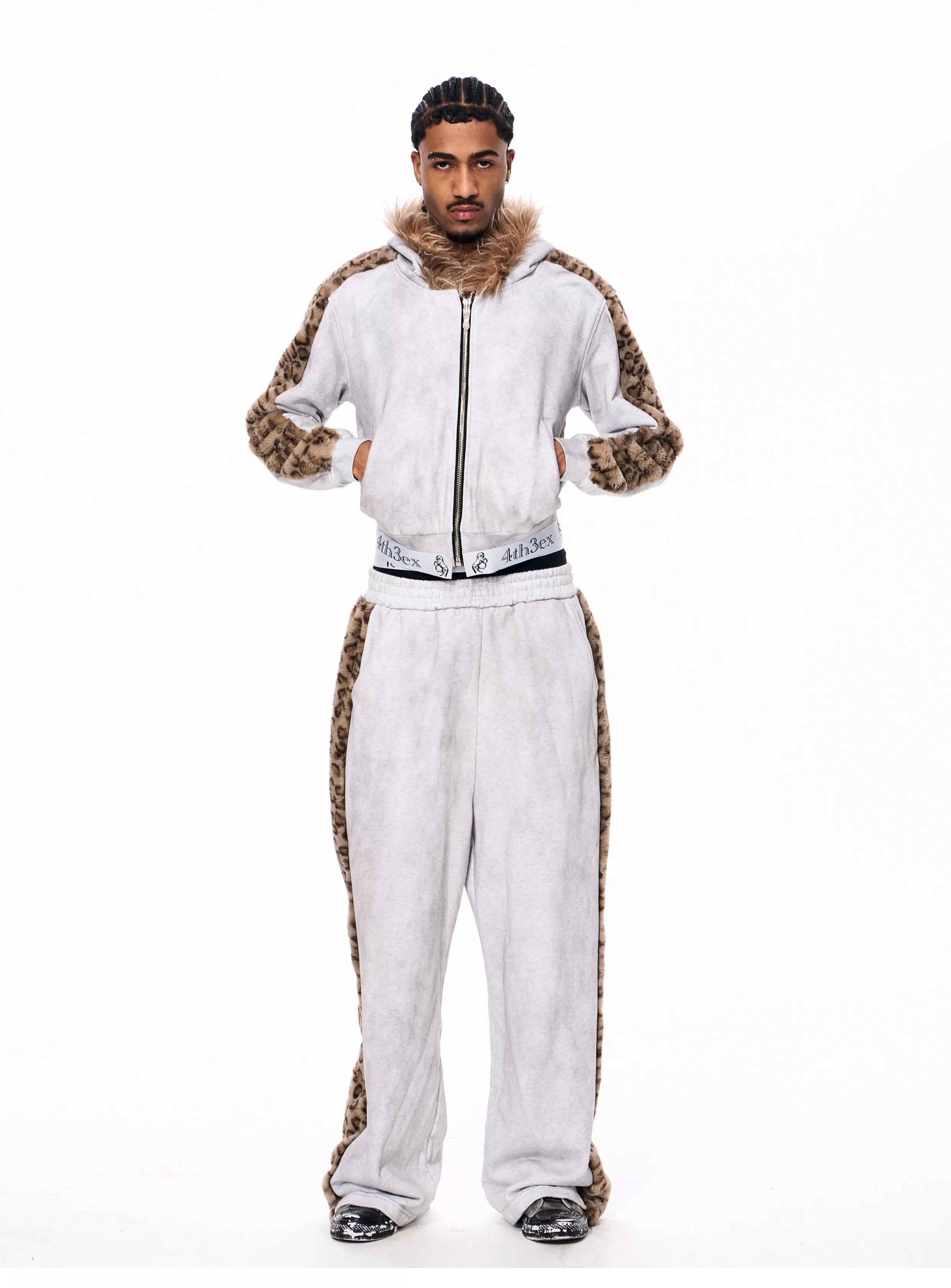 Men's Light Gray Leopard Fleece Sweatpants