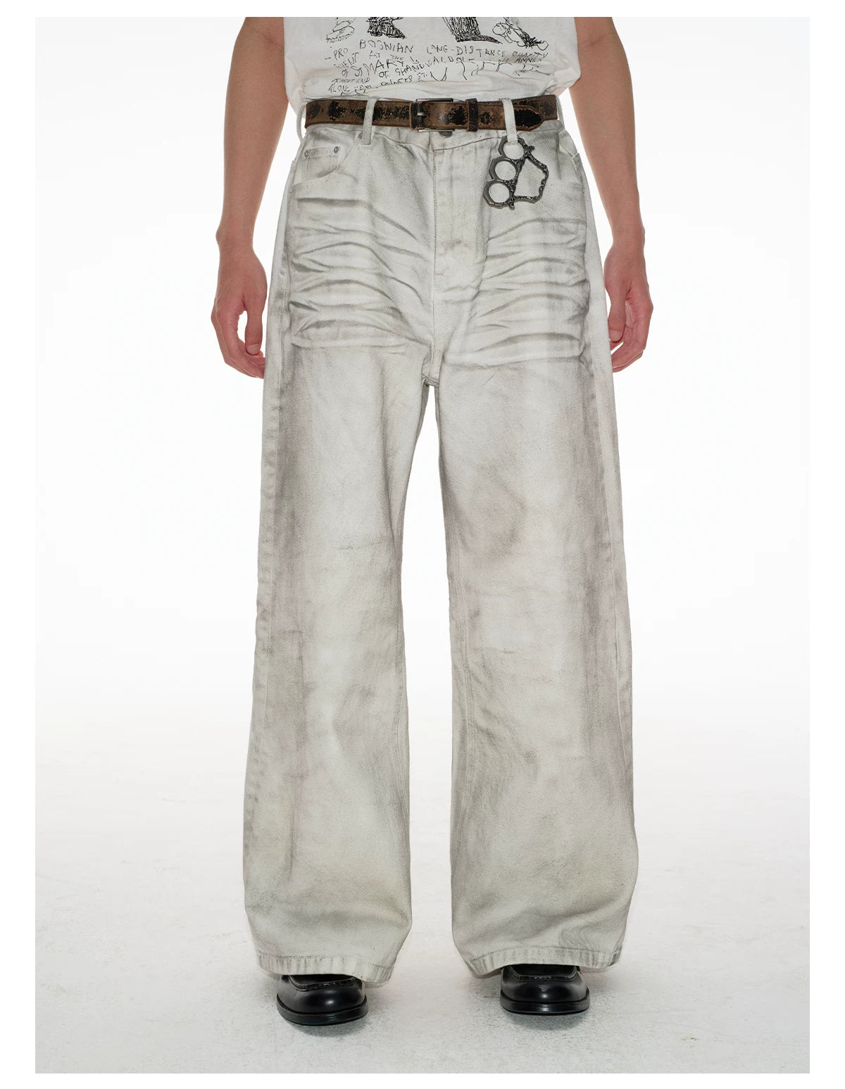 White Distressed Wide Leg Jeans