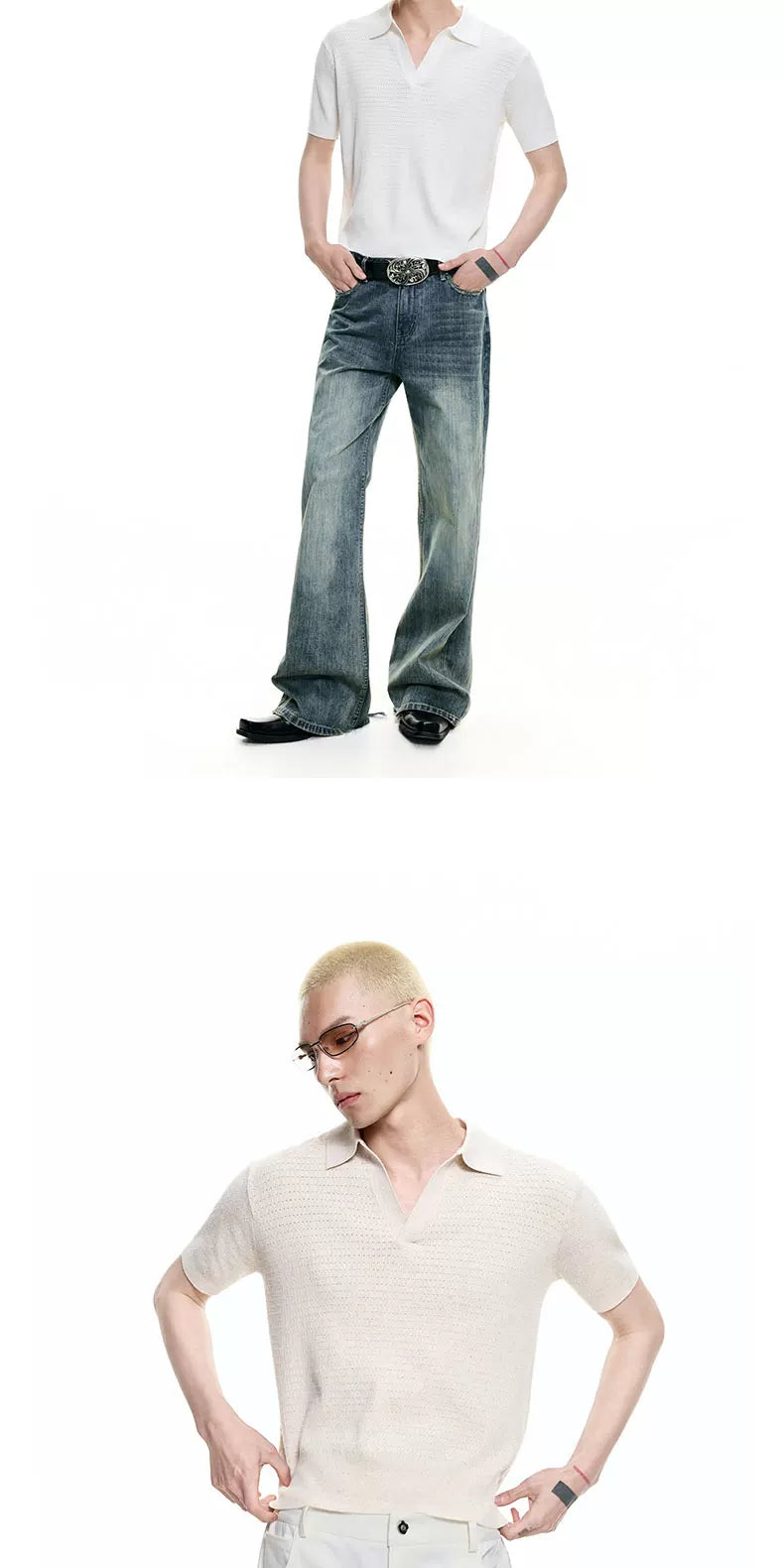 Cutout Lapel Short Sleeves Knit Polo