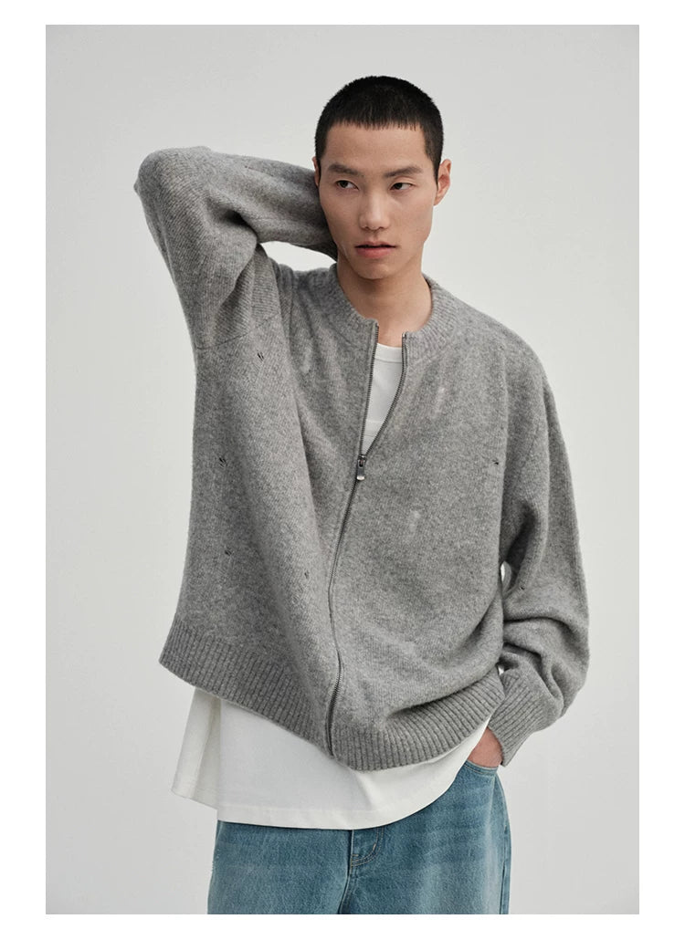 Yak Wool Blend Distressed Knit Cardigan