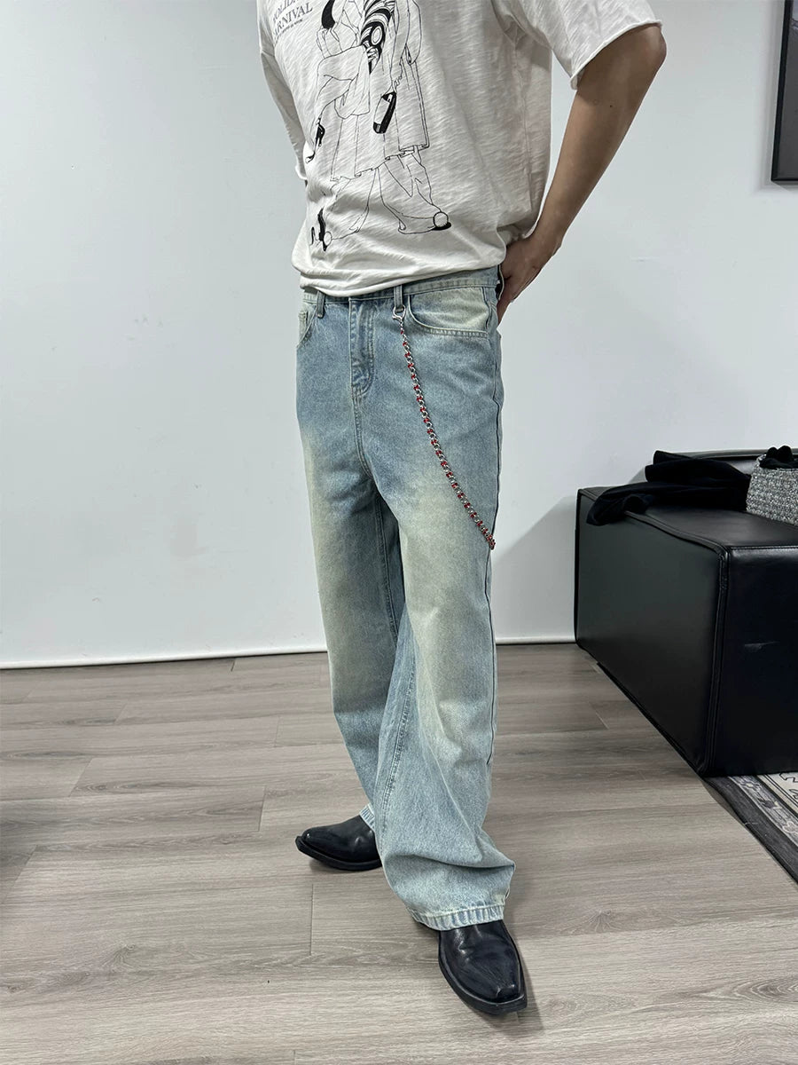 Tri-color Washed Straight Loose Jeans