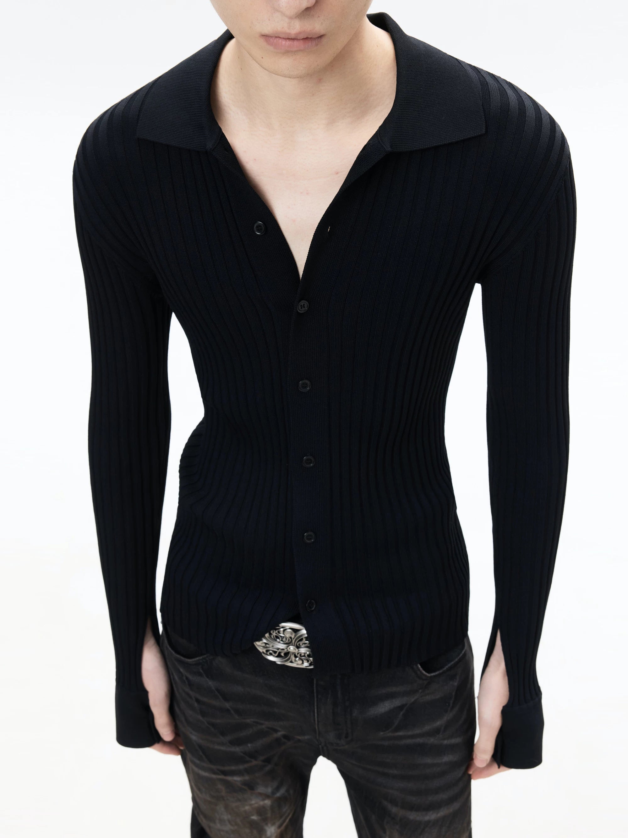 Ribbed Sheer Fitted Knit Cardigan