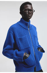 Alpaca Blend Multi-Pocket Zip Turtleneck Cardigan