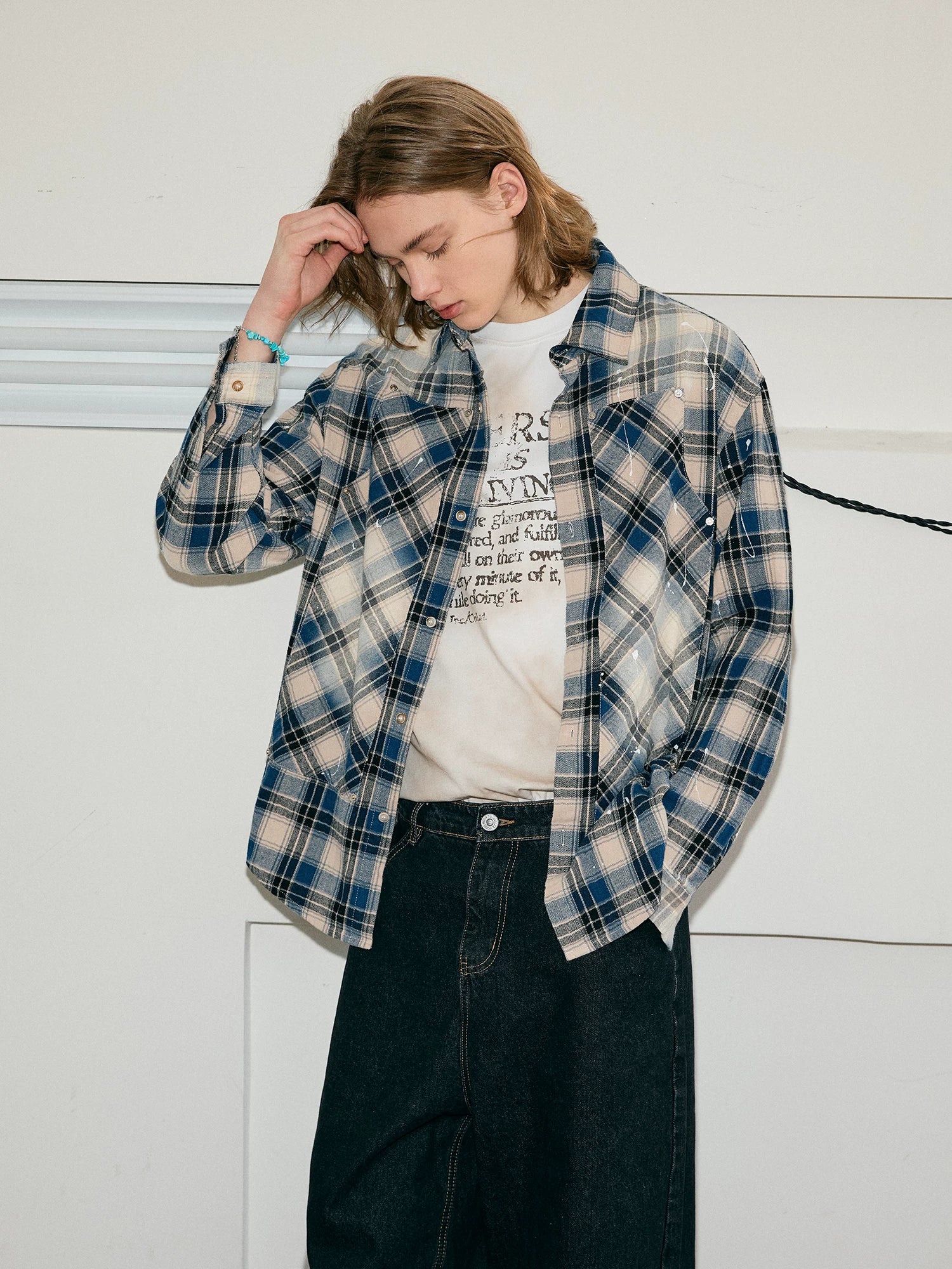 Men's Long Sleeve Splatter Plaid Shirt