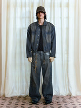 Scratched Washed Jeans With YKK Zipper