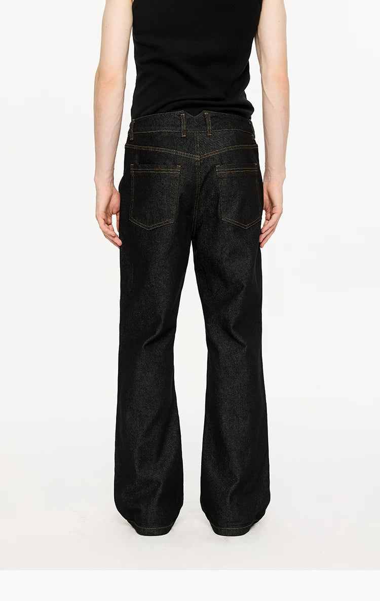Washed Color-Blocked Floral Jacquard Flare Jeans