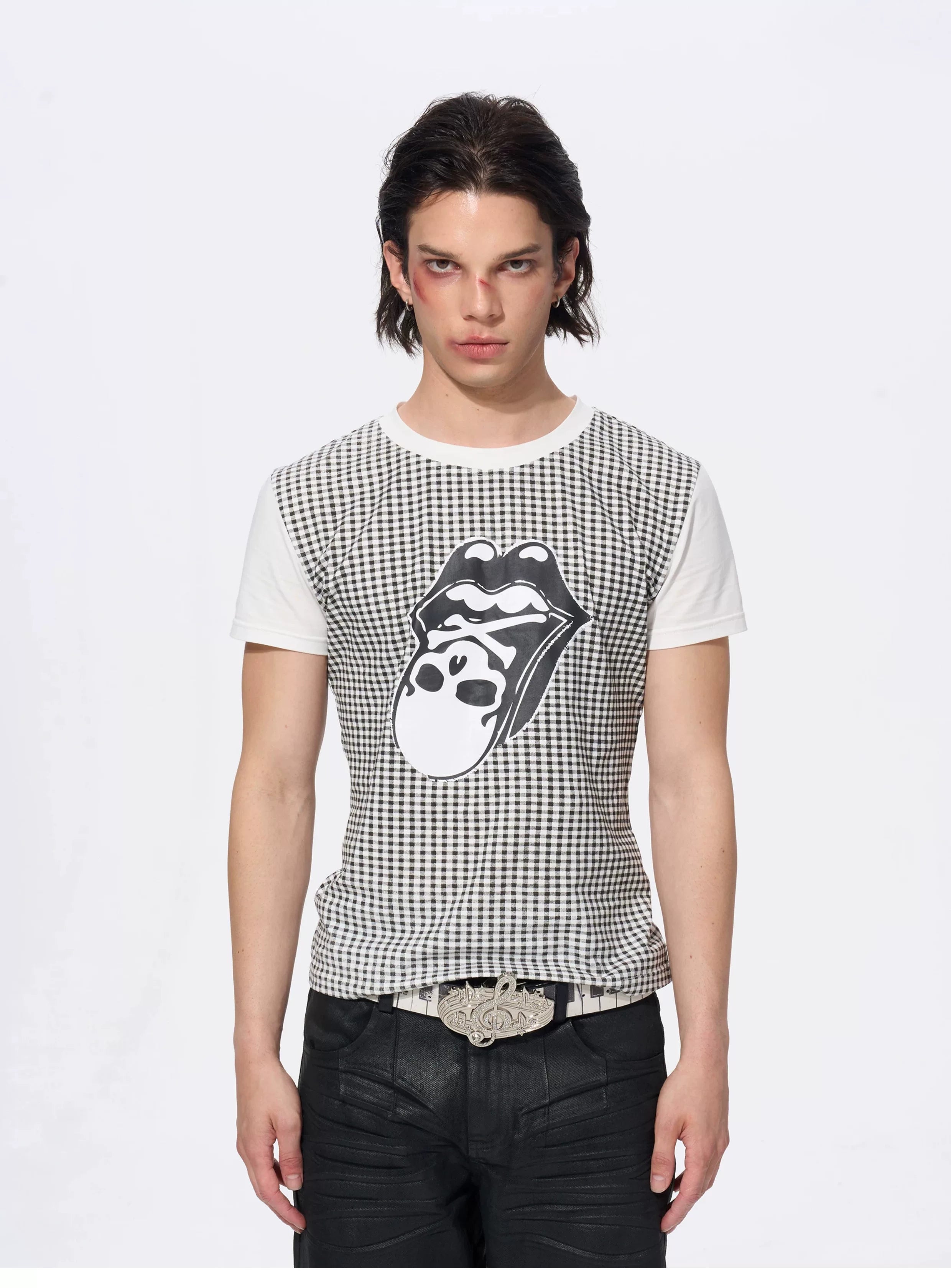 Men's Skull Print Plaid Tees