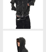 Distressed Waffle Riveted Zip-Up Hoodie