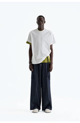 Indigo Denim-Style Drawstring Waist Cargo Pants