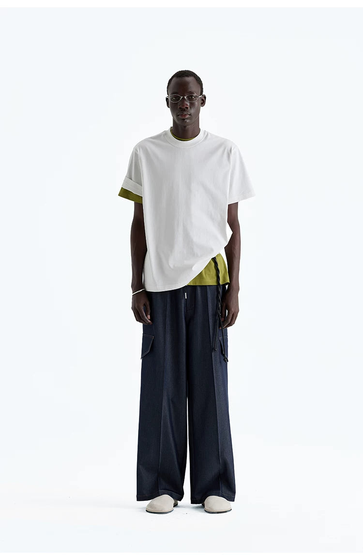 Indigo Denim-Style Drawstring Waist Cargo Pants