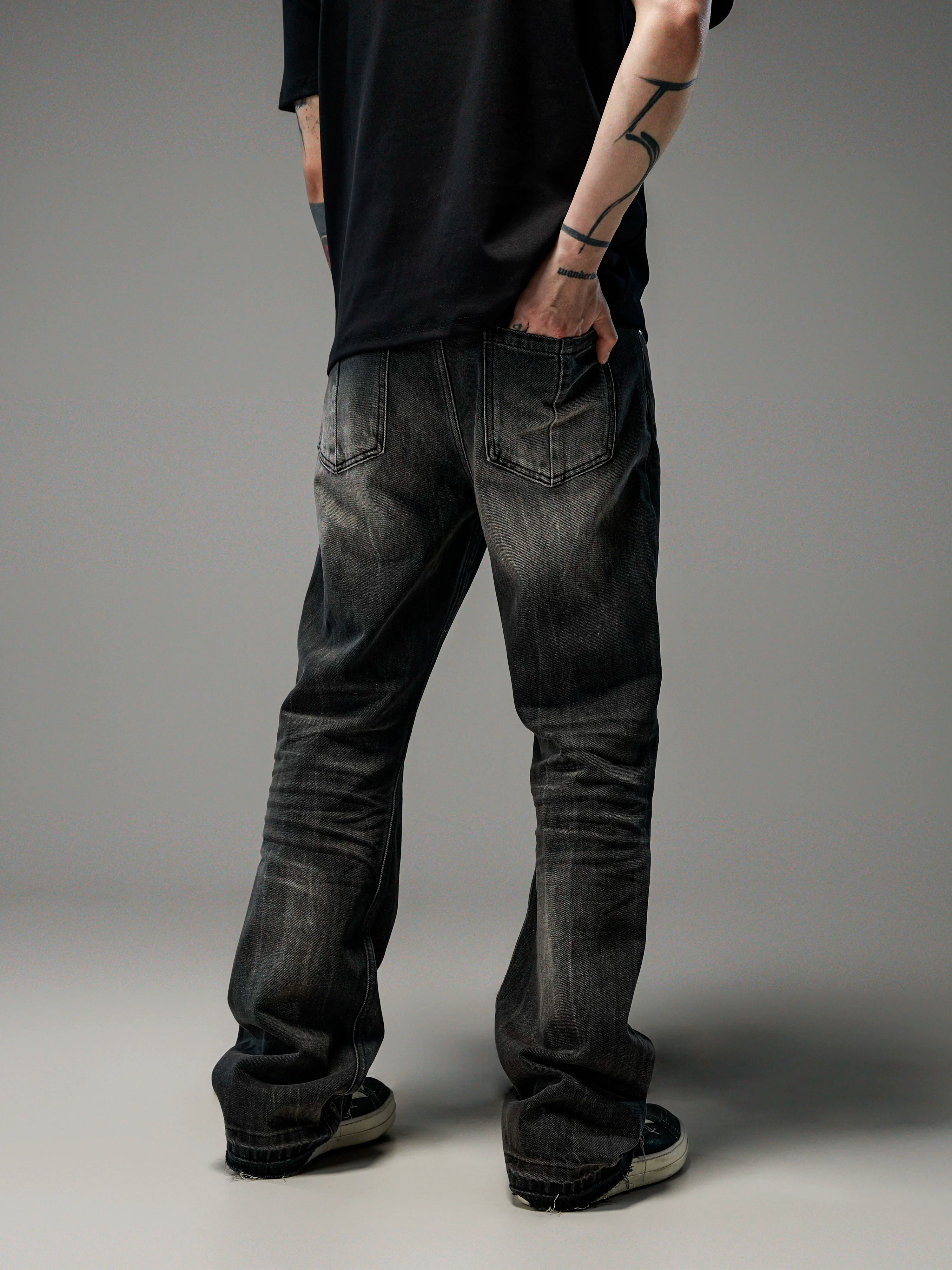 Heavy Washed Loose Flared Stacked Jeans