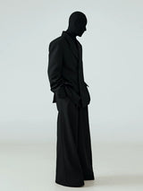 Black Waist-cinched Drapey Wrinkle-free Blazer
