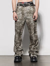 Rugged Distressed Camo Flare Cargo Pants