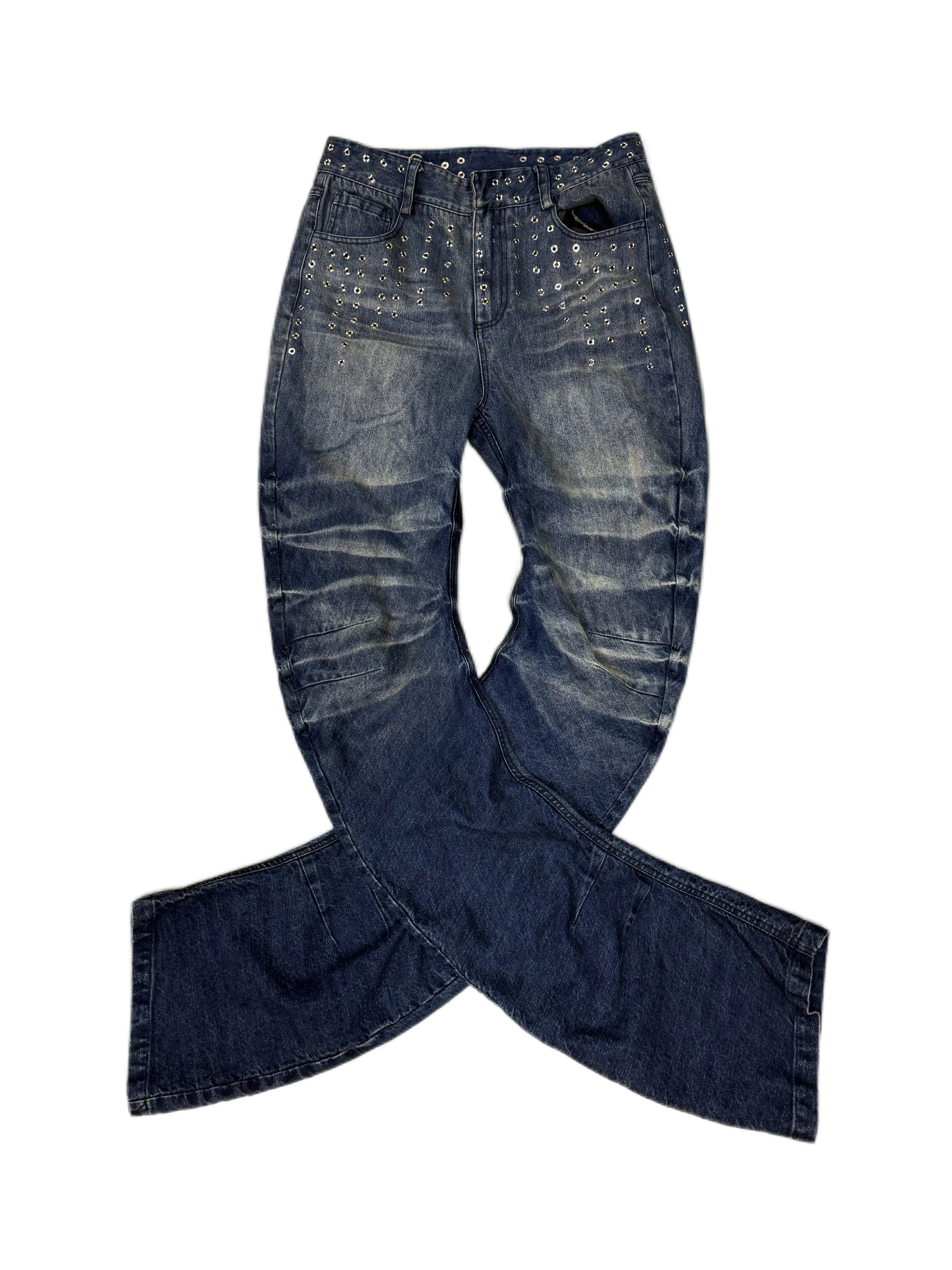 Men's Ice Blue Distressed Curved Jeans