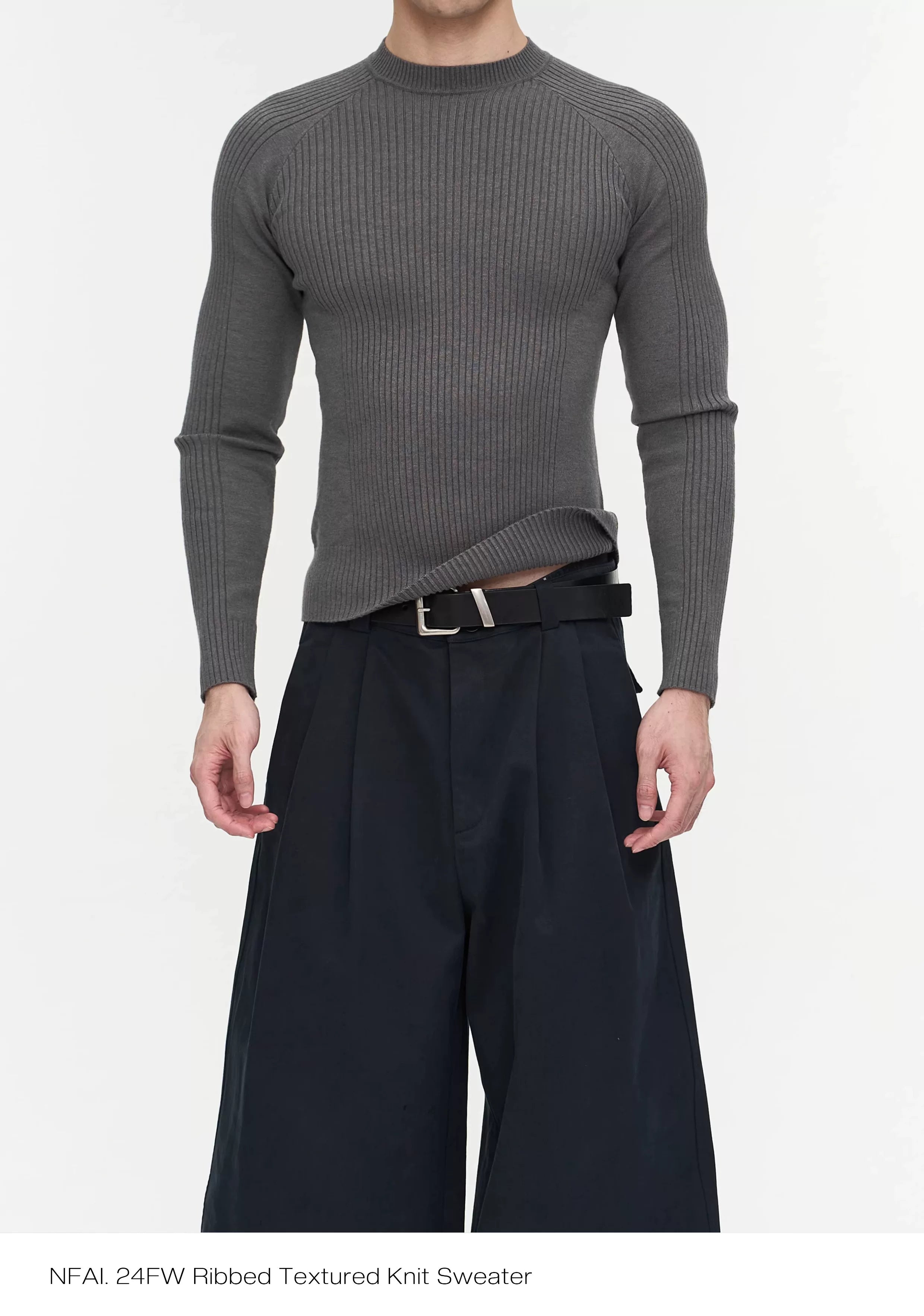 Slim Fit Ribbed Knit Long Sleeve Tops