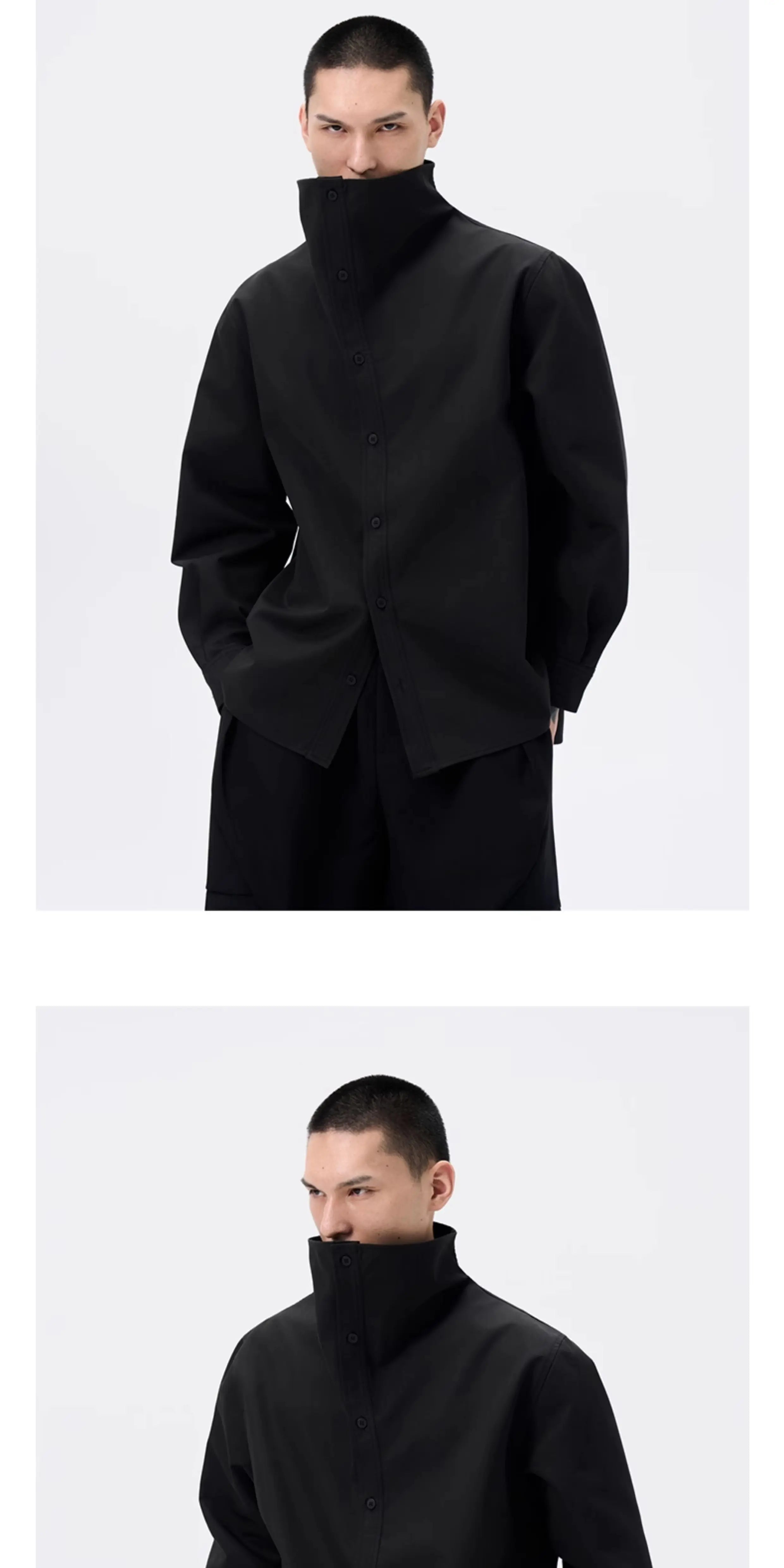 Black Oversized Stand Collar Shirt Jacket
