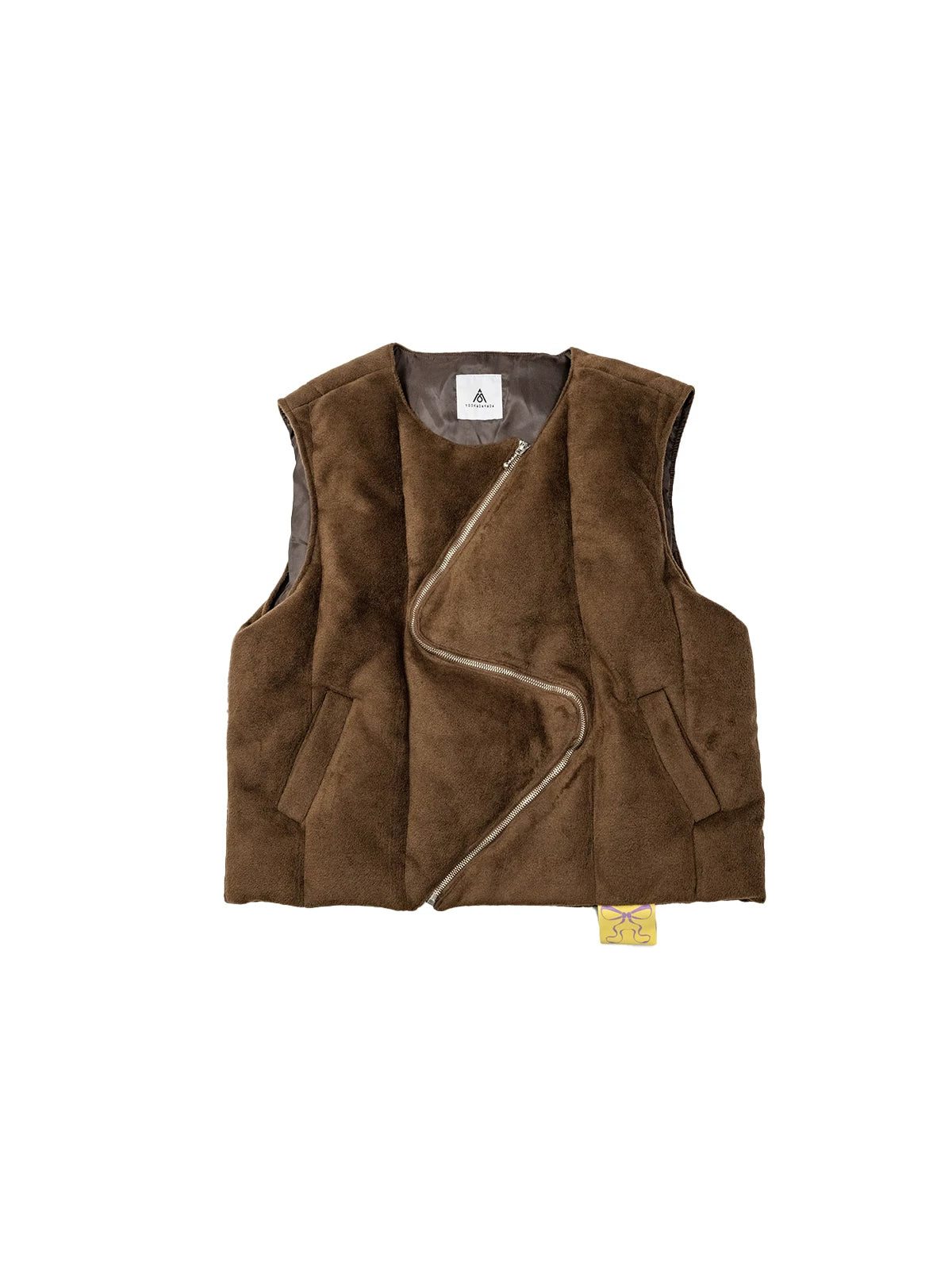 Retro Suede Bow Zipper Padded Vest
