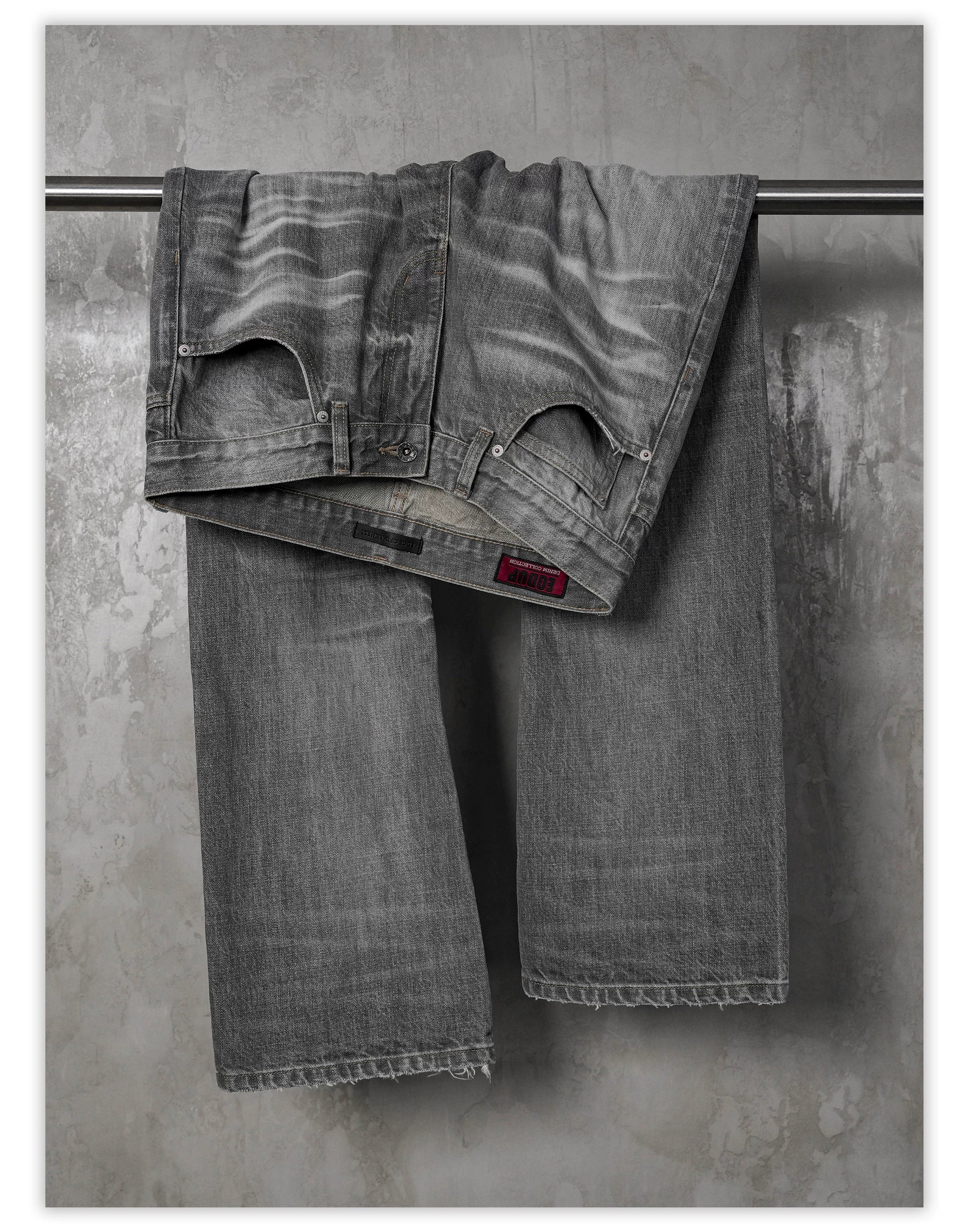 Cream Gray Washed Straight Leg Jeans