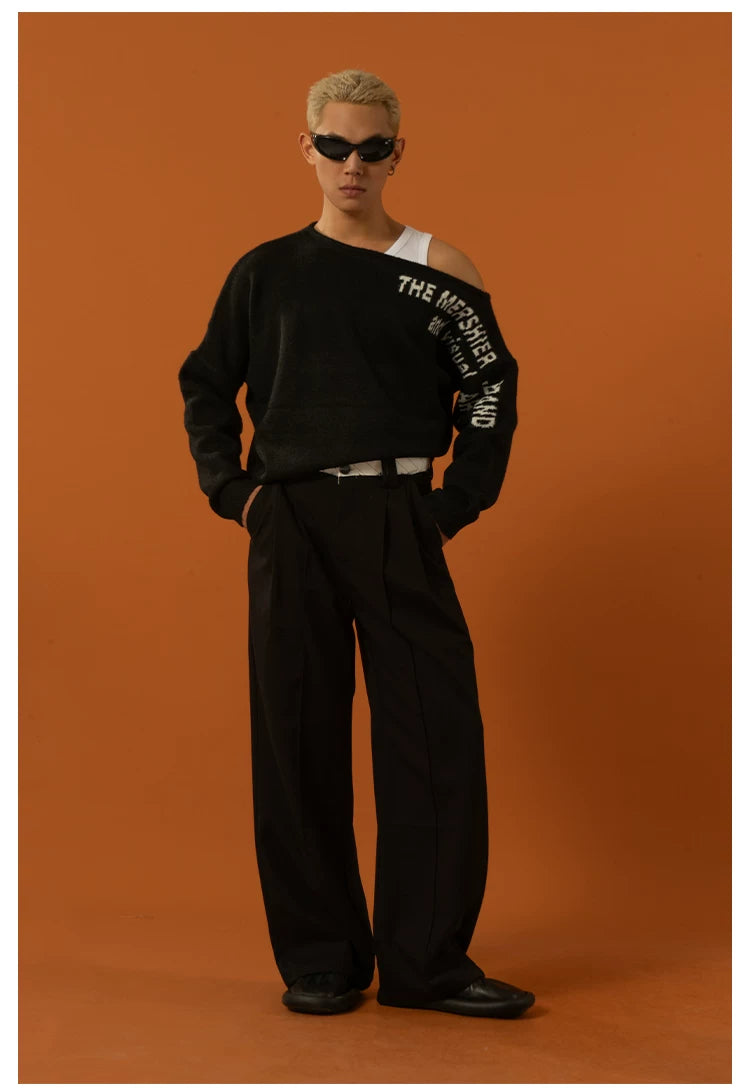 Unisex Black Red Grey Off-shoulder Sweater