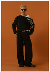 Unisex Black Red Grey Off-shoulder Sweater