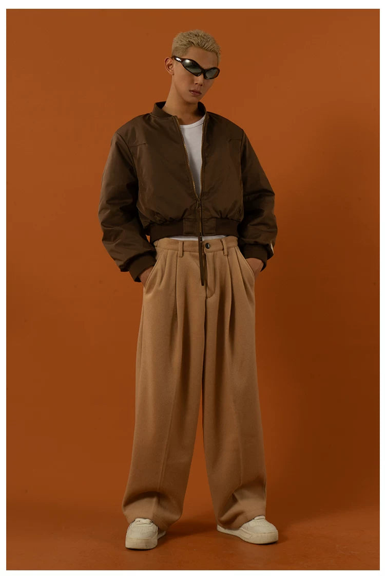Cropped Pink Brown Cotton Baseball Jacket
