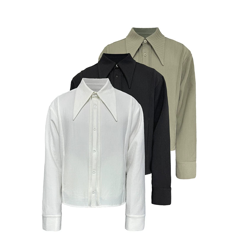 Sharp Collared Striped Pleated Shirt
