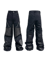 Loose Black Zippered Leather Biker Pants