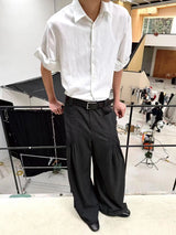 Pleated Twill Wide Leg Casual Pants